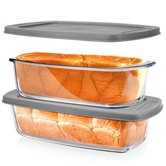 BAKEWAY Glass Loaf Pans for Baking Bread with Lids – 1.9 10.6×5.5×2.8in, Gray