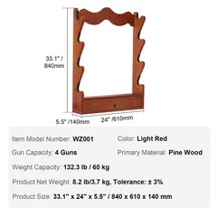 VEVOE Gun Rack 4-Slot Wood Gun Rack Wall Mount Gun Display Rack holds 4 Rifles