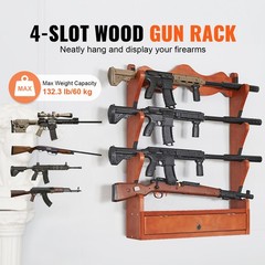 VEVOE Gun Rack 4-Slot Wood Gun Rack Wall Mount Gun Display Rack holds 4 Rifles
