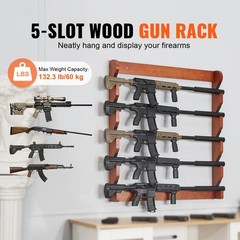 VEVOE Gun Rack 5-Slot Wood Gun Rack Wall Mount Gun Display Rack holds 5 Rifles