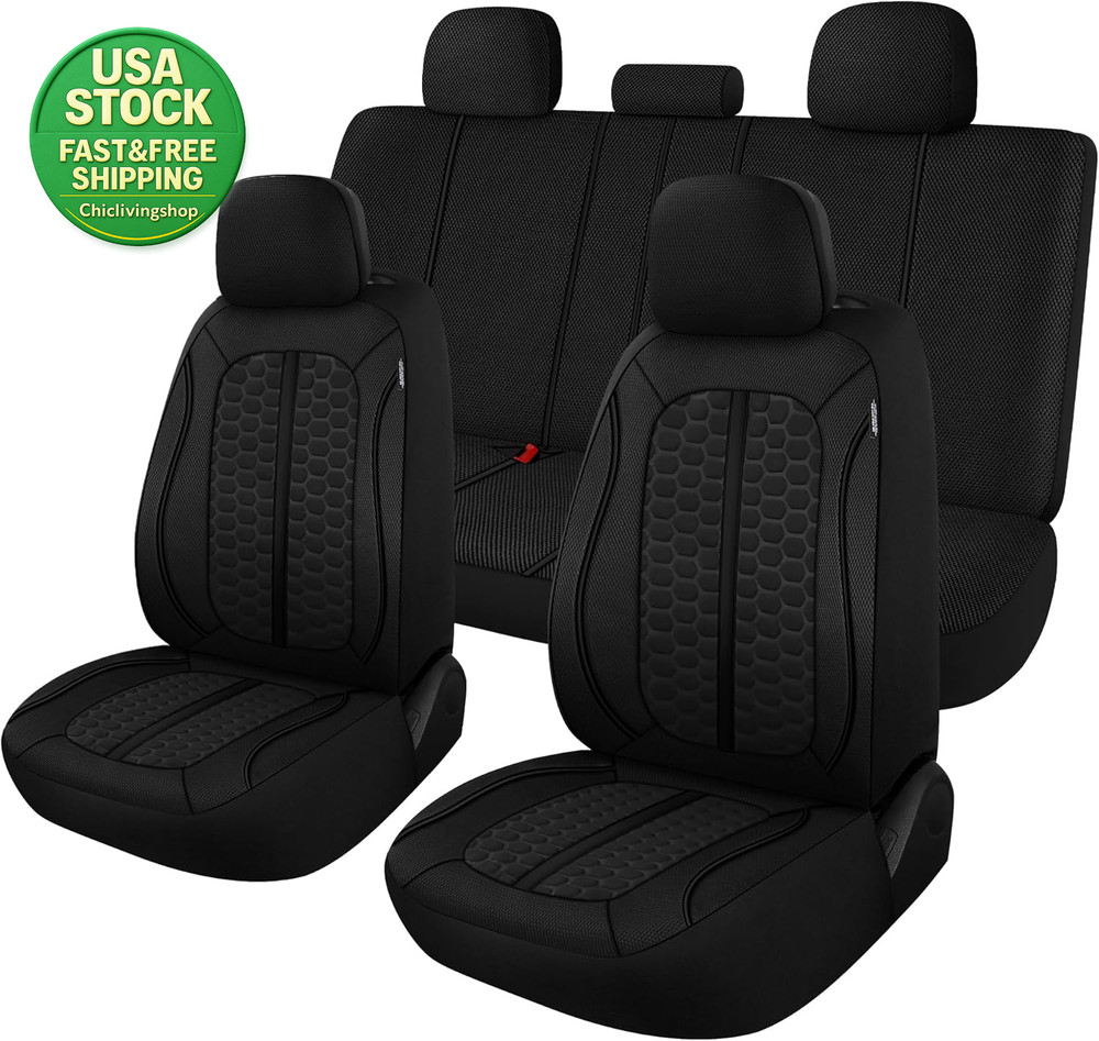 Breathable Car Seat Covers Full Set Universal Fit Air-Mesh Comfortable Black