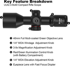 3-9X40 Compact Rifle Scope with Illuminated Reticle and Parallax Correction