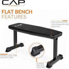 Cap Barbell Flat Weight Bench Black, 18×46.5×19 inches, 500 lbs