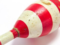 Unknown 9&Prime; Vintage All-Wood Fishing Bobber Float, Red White Stripes, Yellow