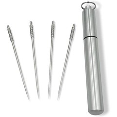 Titanium Toothpick Set with Stainless Steel Keychain Holder Portable Reusable