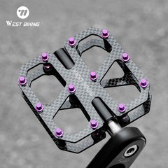 WEST BIKING Carbon Fiber Road Bike Pedals 3 Bearings Titanium Axis Pedals Purple