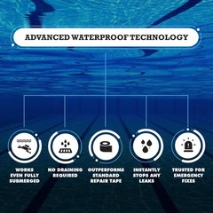 Waterproof Pool Tape 4&Prime; x 10&prime; Heavy Duty PVC Vinyl – Instantly Seals Underwater