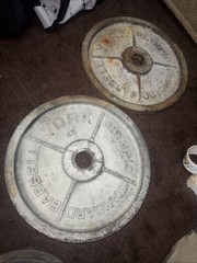 45 lbs YORK Capital LETTER Barbell Mill Marks Olympic Weights Iron Vintage Steel