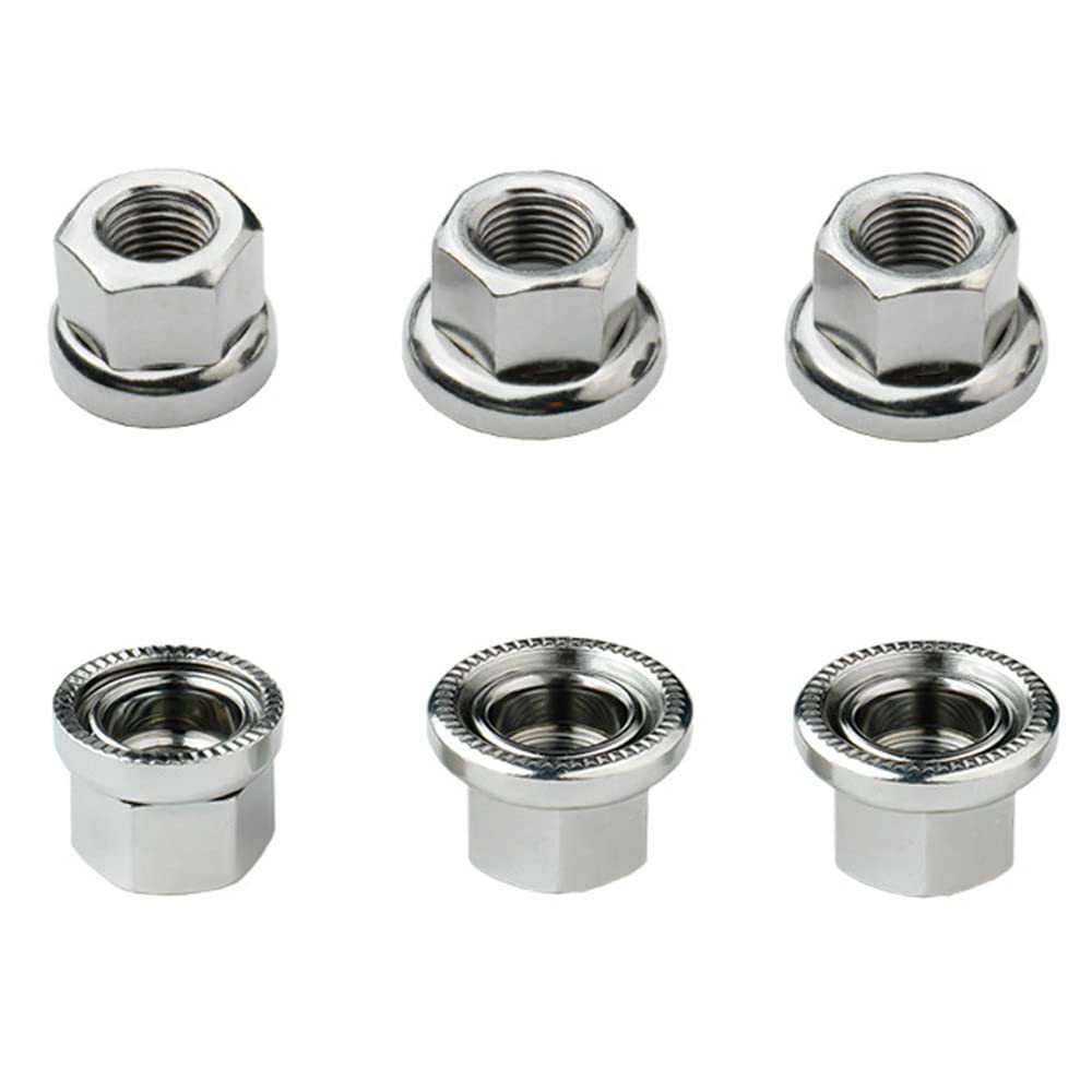 6Pcs Wheel Hub Nut Flanged Axle Nut 3 Sizes M8/3/8/M10 for Front and Rear Bike