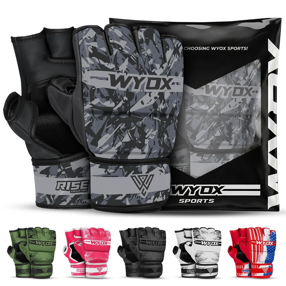 WYOX MMA Gloves Grappling Sparring, Boxing L/XL (8.2 – 10.6 inch), Grey Camo