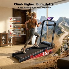 Foldable Walking Pad 16% Incline Treadmill, Max 6.3MPH Electric Running Machine