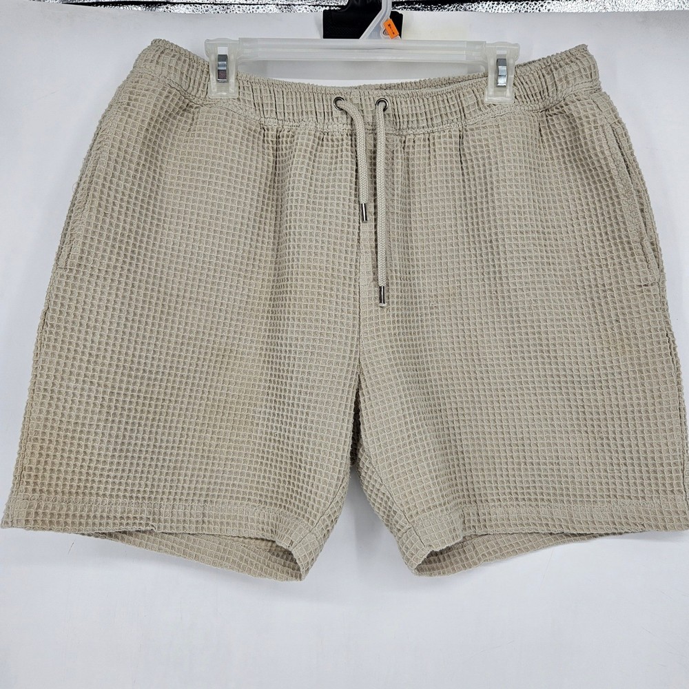 Negative Space Shorts Mens XL Waffle Weave Tan Casual Preppy Drawstring