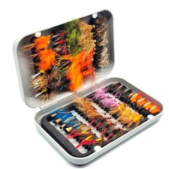 Fly Fishing Flies Kit Assortment Trout Bass with Fly Box Dry/Wet Flies 64pcs