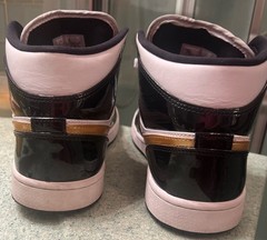 Nike Air Jordan 1 9 1/2 Mid SE Patent Black White Gold Men&rsquo;s Shoes 852-542-007