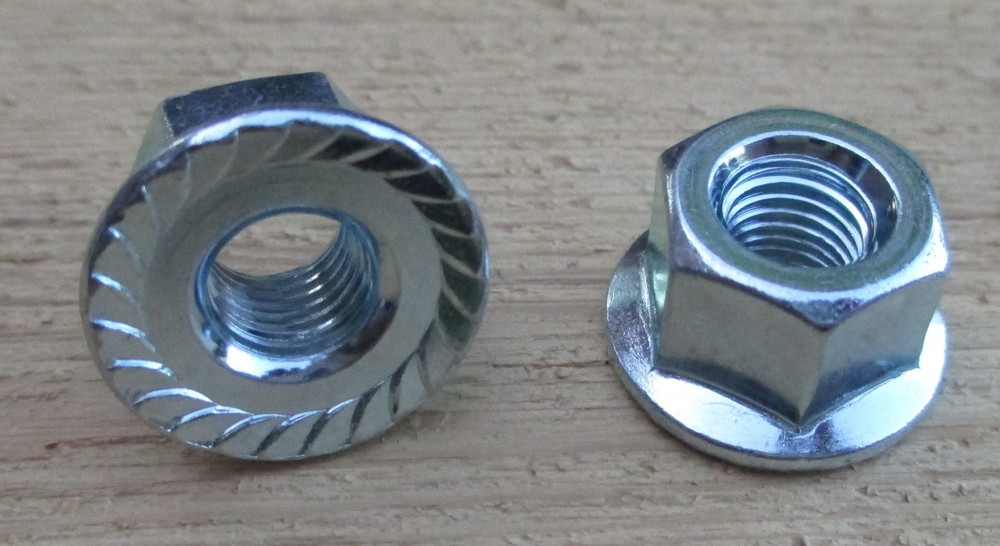 5/16&Prime; Front Bicycle Hub Axle Flange Nuts Serrated 24tpi Chromed Steel 1 pr.