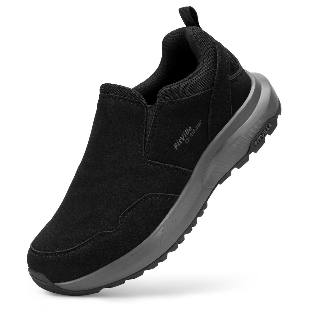 FitVille Mens Wide Slip on Hiking Shoes Walking Trekking Trails Sneakers Outdoor
