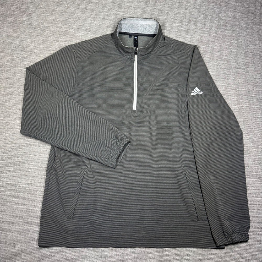 Adidas Club Wind Golf Jacket Large Gray Stripe Quarter Zip Pullover Windbreaker