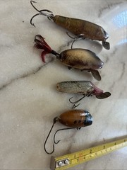 Lot Of 4 Vintage Unknown Wooden (beaters) Fishing Lures USED Condition SEE PICS