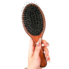 Boar & Nylon Bristle Hair Brush, Detangling, All Hair Types, 9.5×3.1×1.6in Brown