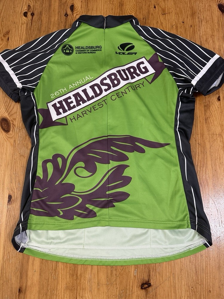 Voler Women Cycling Jersey size M Green Graphic Raglan USA Made Zip Neck