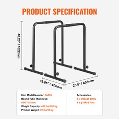 VEVOR Dip Bars Dip Stand Station 440 lbs Adjustable Height for Strength Training