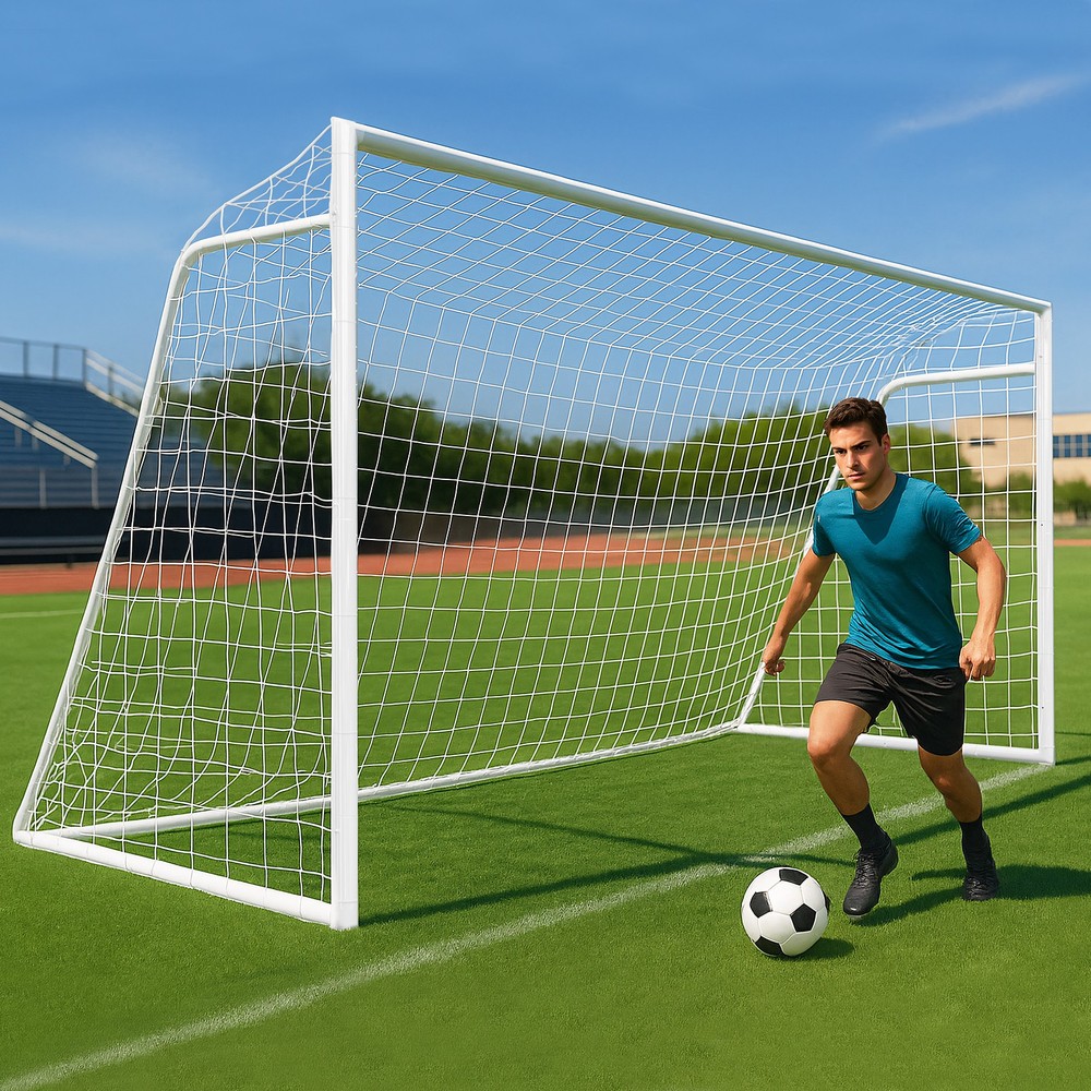 Heavy Duty Soccer Goal 16×7 ft 50mm Steel Tube with 6 Trainning Cones & 1 PE Net