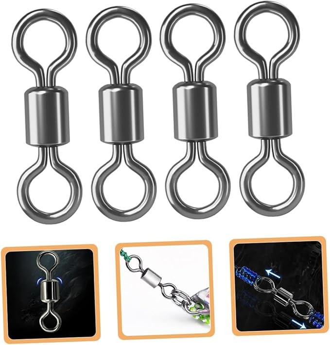 Rolling Barrel Swivel 42-330lb Fishing Swivels Solid Ring #1-#8,1/0-6/0 100PCS