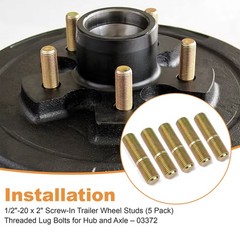 5 Pack Screw-In Trailer Wheel Studs 1/2&Prime;-20 x 2&Prime;, Lug Bolts for Hubs 03372