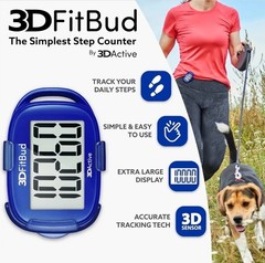 3D FitBud Simple Step Counter Walking 3D Pedometer with Clip & Royal Blue New