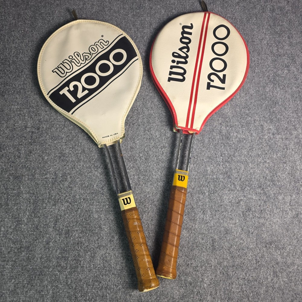 2 Wilson T2000 Vintage Tennis Racquets With Covers Steel Metal Retro Match Pair