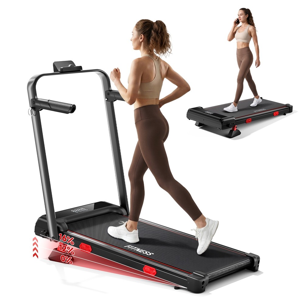 Foldable Walking Pad 16% Incline Treadmill, Max 6.3MPH Electric Running Machine
