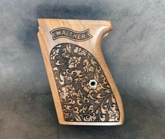 Walther PPK Turkish Walnut Wood Grips Set. Floral. Oak Leafs and Acorns Pattern.