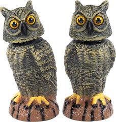Set of 2 Golden Scarecrow Owl Decor – 10.6 Inch Rotating Head Bird Repells