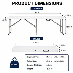 6 ft Portable Folding Bench HDPE Plastic Indoor Outdoor Seat with Steel Frame, W