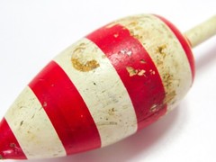 Unknown 9&Prime; Vintage All-Wood Fishing Bobber Float, Red White Stripes, Yellow