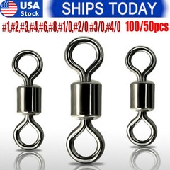 100PCS Rolling Barrel Swivel 42-330lb Fishing Swivels Solid Ring #1-#8,1/0-6/0