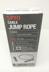 NEW! 9ft Adjustable Covered Steel Cable Jump Rope, Black, SPRI Ergonomic Grip