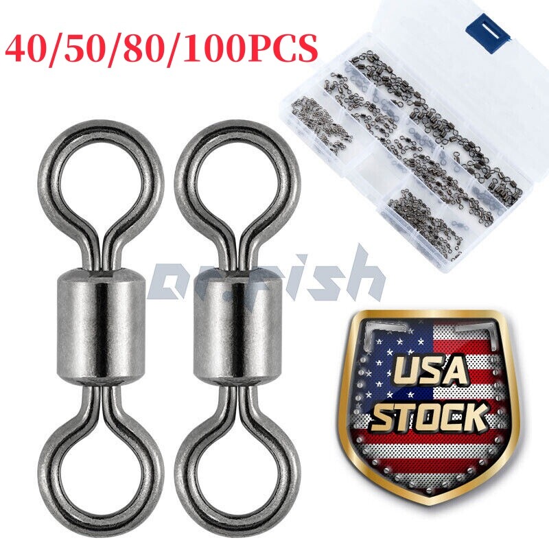 100/50pcs Rolling Barrel Swivels 20-330LB Fishing Swivel Solid Ring Lure Tackle
