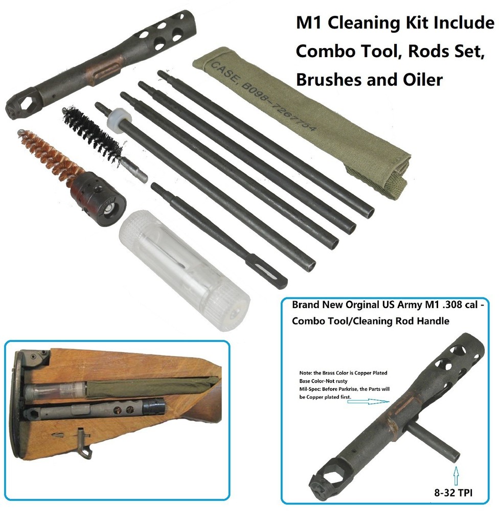 Deluxe M1A Rifle Cleaning Kit Brush 8-32 TPI 5PC Rod in Oiler Green Pouch