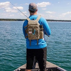 Fishing Tackle Backpack with Rod Khaki Camouflage Standard (14.2*7.1*10.6inch)