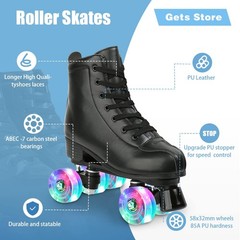Gets Womens Roller Skates Light Up Wheels Artificial Leather Adjustable Double