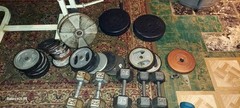 Weider Bench 25 Lb Bar 12,5lb Weights 10 ,10lb 2,20lb 2,25lb, Dumbells 2,20 25