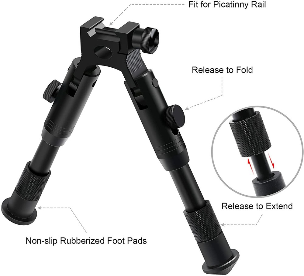 6Inch Tactical Rifle Bipod Adjustable Spring Return 20mm Picatinny Mount Adapter