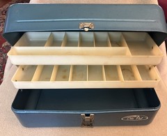 Vintage Old Pal Blue Steel Metal Tackle Box Two Plastic Tray Leves Lititz PA