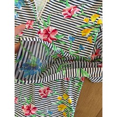 IBKUL Womens Floral Stripe Quarter Zip Sun Shirt Long Sleeve UPF 50 Navy Large