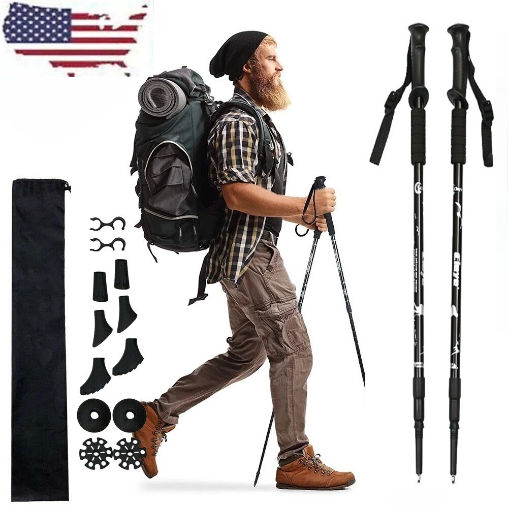 2x Trekking Poles Nordic Walking Hiking Sticks Anti-shock Adjustable Alpenstock
