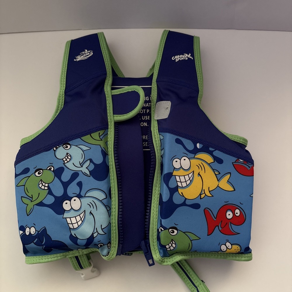 Cabana Sports Kids Life Jacket Ages 3-4, 33-45 Pounds. Zip Up. Blue.