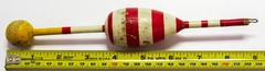 Unknown 9&Prime; Vintage All-Wood Fishing Bobber Float, Red White Stripes, Yellow