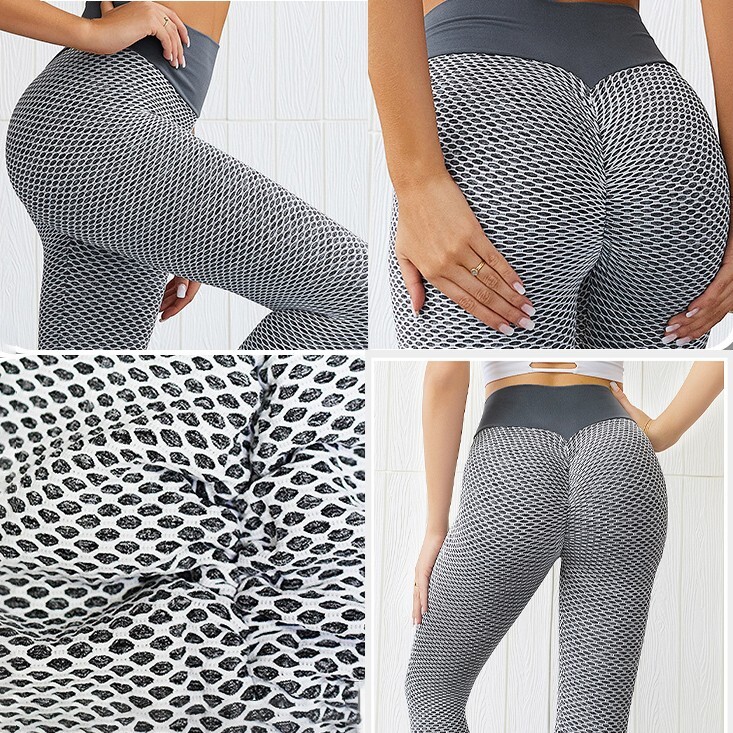 Women&rsquo;s Grid Yoga Pants Breathable Sport Gym Fitness Push Up High Waist Leggings