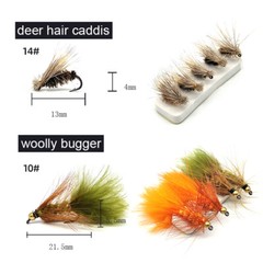 Fly Fishing Flies Kit Assortment Trout Bass with Fly Box Dry/Wet Flies 64pcs